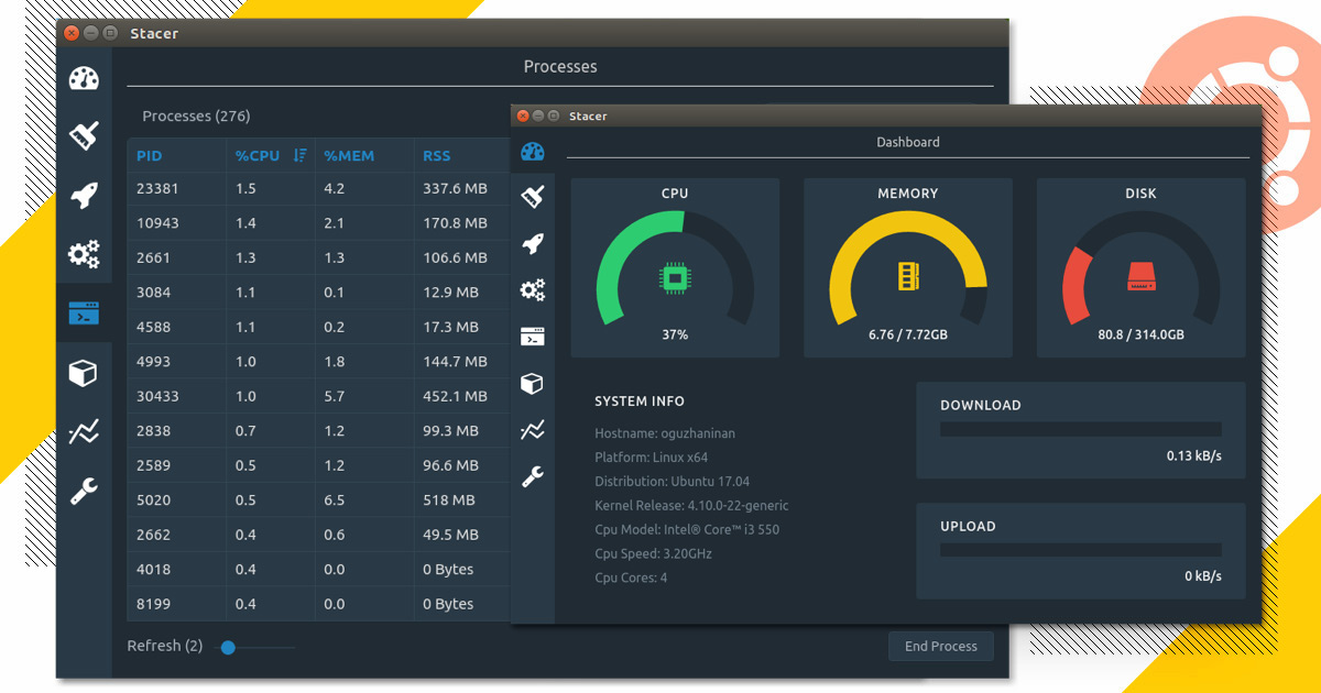 В системную утилиту Linux 'Stacer' была добавлена панель мониторинга процессов. Новый внешний вид В системную утилиту Linux 'Stacer' была добавлена панель мониторинга процессов. Новый внешний вид