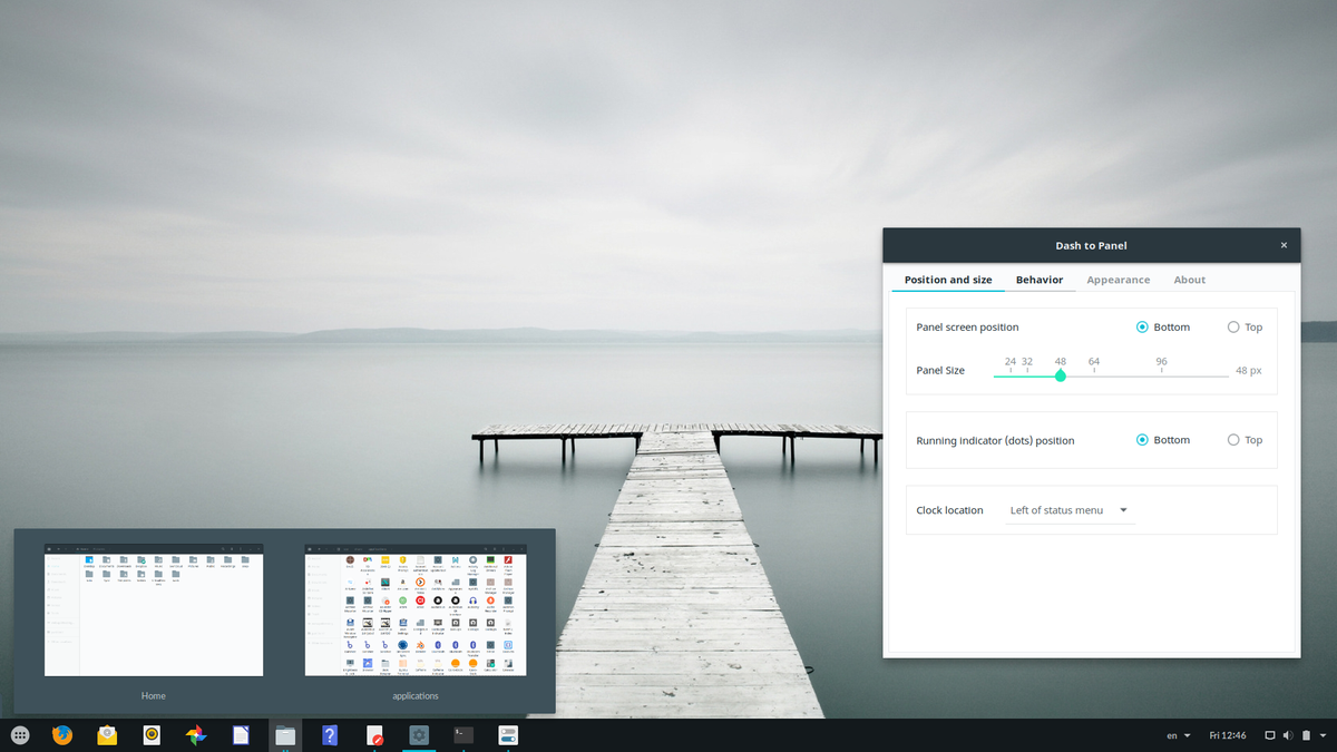 "Dash to Panel" - это классная панель задач с иконками