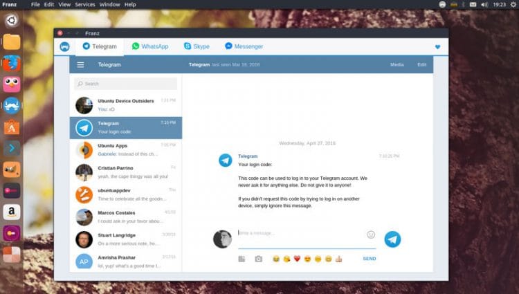 WhatsApp, Telegram и еще 12 мессенджеров в Ubuntu с приложением Franz